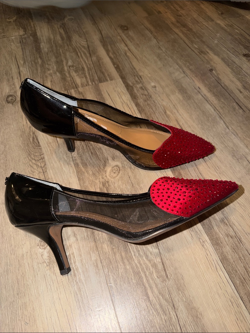 J.Renee Red and Black Pointed Kitten Heel Pumps